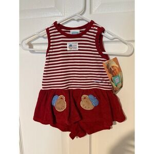 Vintage dead stock Little Me Paris girls romper dress red stripe size 24 months
